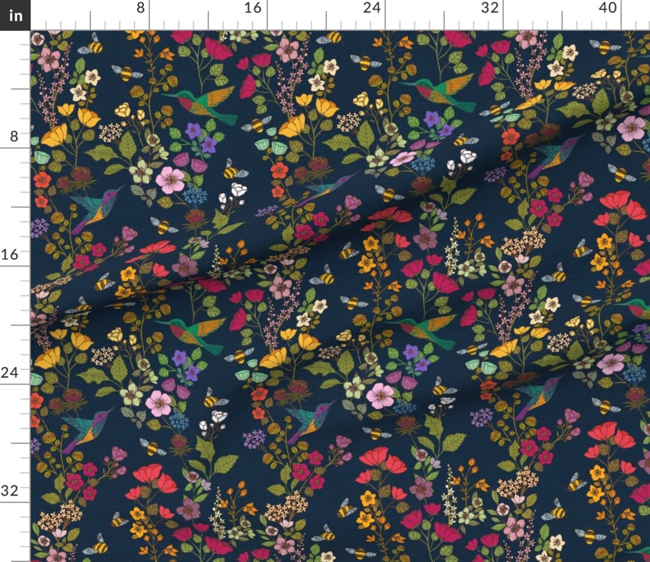 Victorian Botanical Garden Honeybees Chinoiserie Jewel Tones Pollinators Custom Printed Fabric by Spoonflower Various Fabrics by the Yard or Fat Quarter